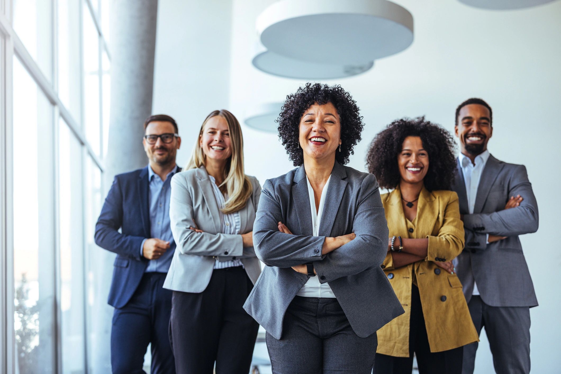 happy diverse office team
